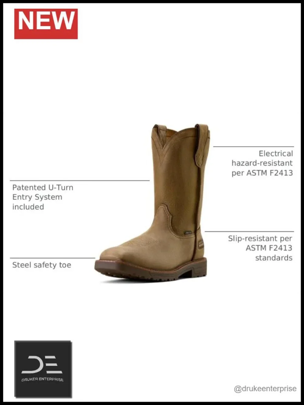 Wide Square Toe Steel Toe Work Boots Pull-On Knee High Slip Resistant